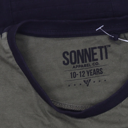 Sonneti Boys Green Black T-Shirt 10-12 Years Pullover Style