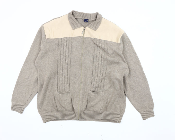 Tootal Men’s Beige Knit Jacket 2XL Full Zip Casual