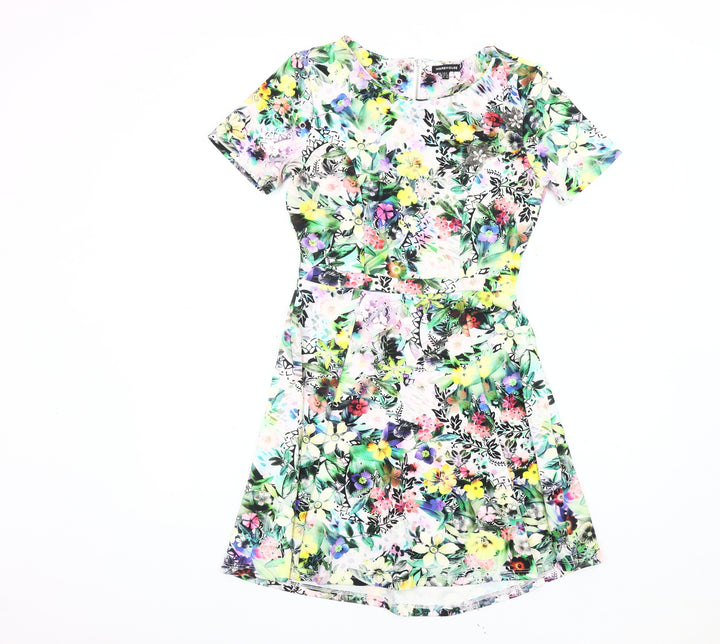 Warehouse Women's Multicoloured Floral A-Line Dress Size 8
