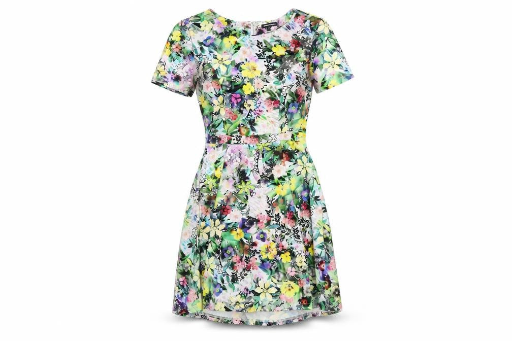 Front view of Warehouse Women's Multicoloured Floral A-Line Dress, size 8
