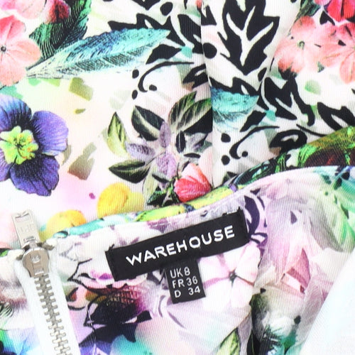 Warehouse Women's Multicoloured Floral A-Line Dress Size 8
