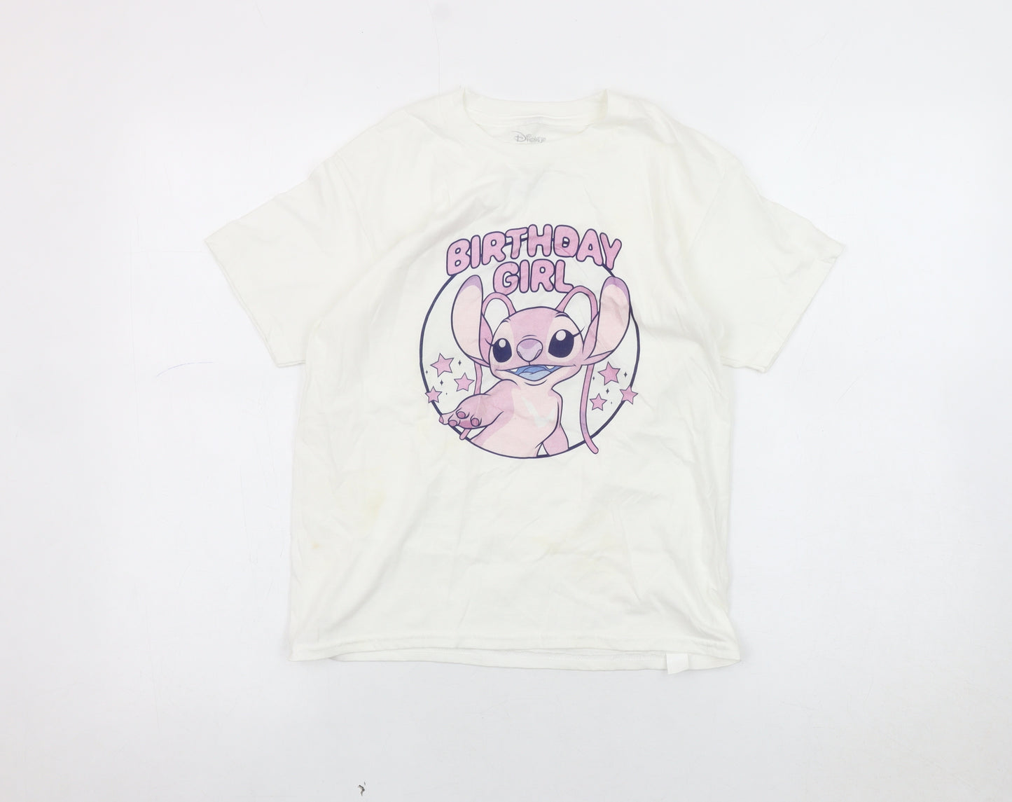 Disney Girls White Lilo & Stitch Birthday T-Shirt M