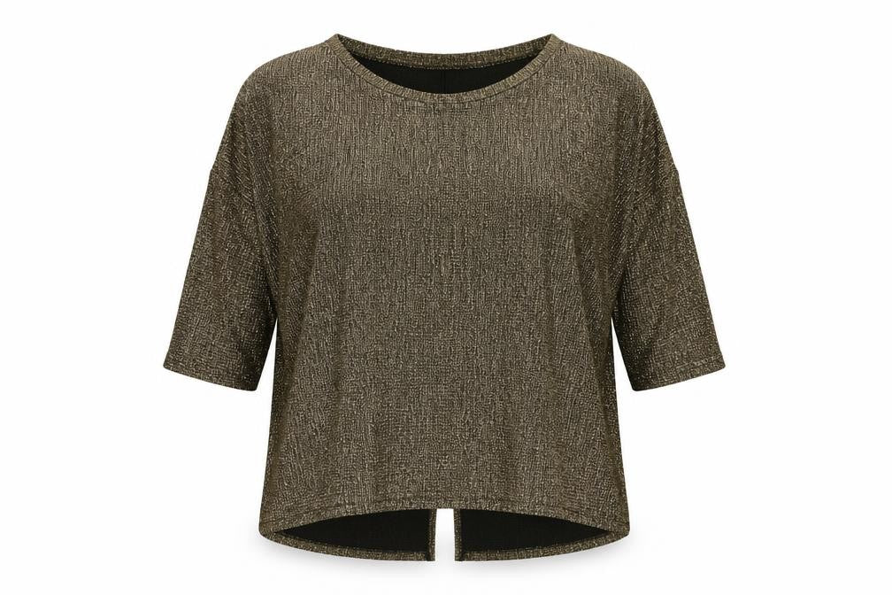 Front view of Oasis Gold 3/4 Sleeve Top for Women -, size L