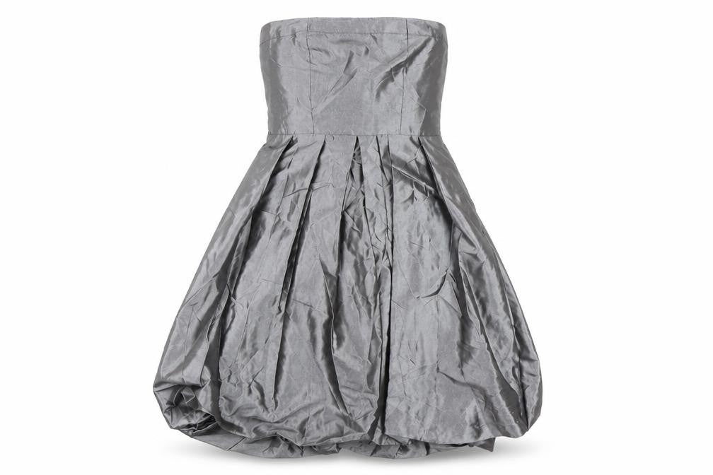 Front view of Miso Women's Grey A-Line Strapless Party Dress