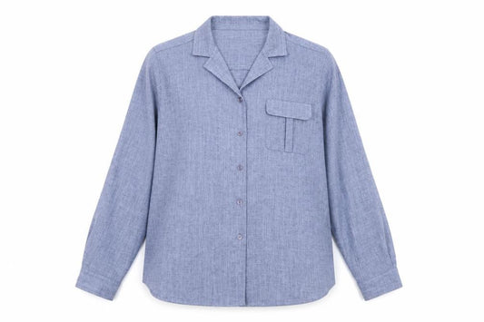 Front view of Jumper Women's Blue Button-Up Shirt, size 14, Long Sleeve