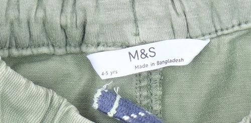 Marks and Spencer Boys Green Cargo Trousers 4 Years Elastic Waist