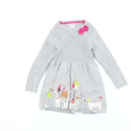 Miss Mona Mouse Girls Grey Animal Print Long Sleeve Dress 3-4 Years