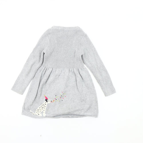 Miss Mona Mouse Girls Grey Animal Print Long Sleeve Dress 3-4 Years