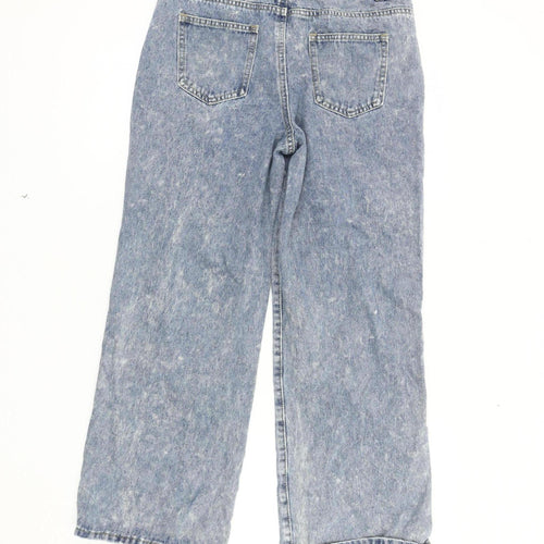 PrettyLittleThing Women's Blue Wide-Leg Distressed Jeans