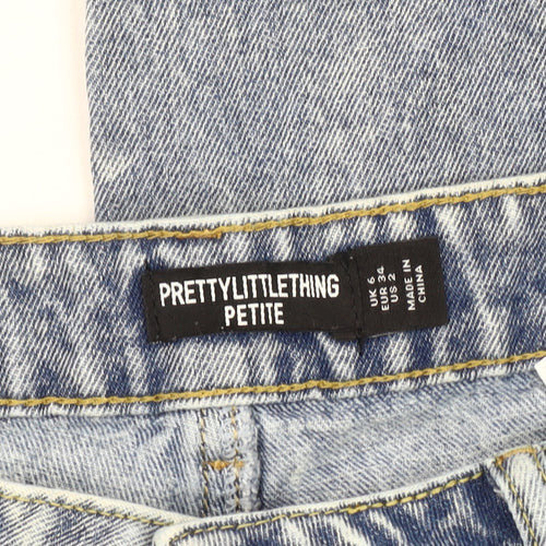 PrettyLittleThing Women's Blue Wide-Leg Distressed Jeans