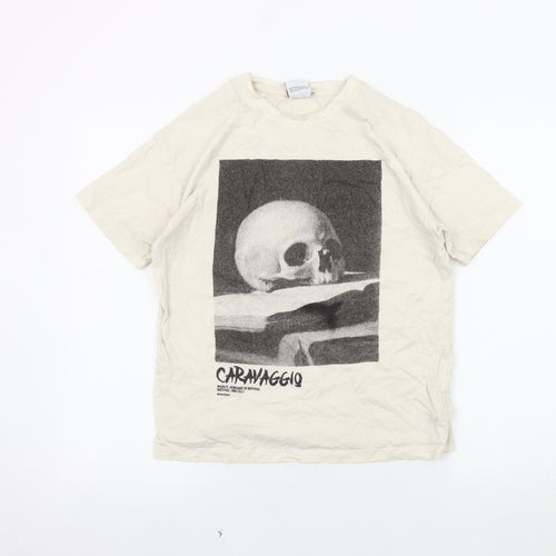 Pull & Bear Unisex Beige Art T-Shirt, Size S, Casual