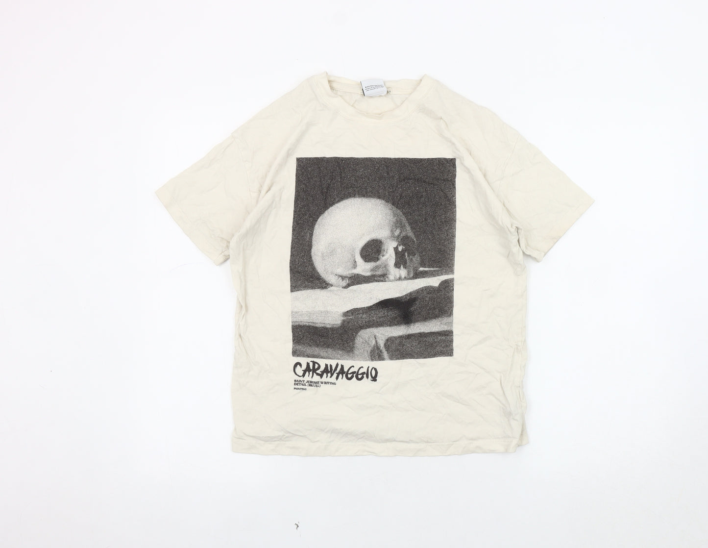 Pull & Bear Unisex Beige Art T-Shirt, Size S, Casual