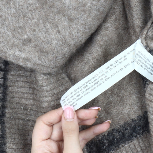 Zara Women's Beige Fair Isle Roll Neck Jumper Size 12