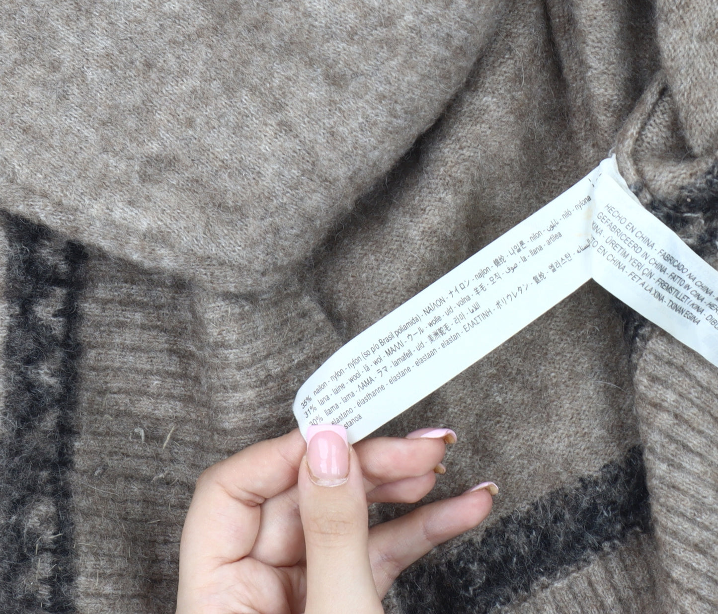 Zara Women's Beige Fair Isle Roll Neck Jumper Size 12
