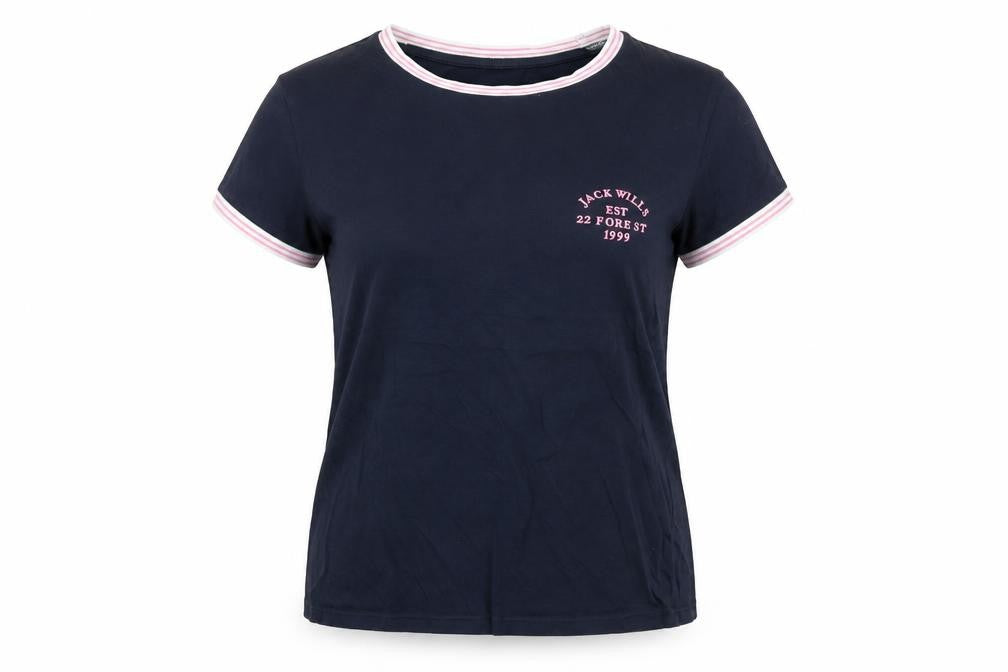 Front view of Jack Wills Women Blue Ringer T-Shirt, size 14