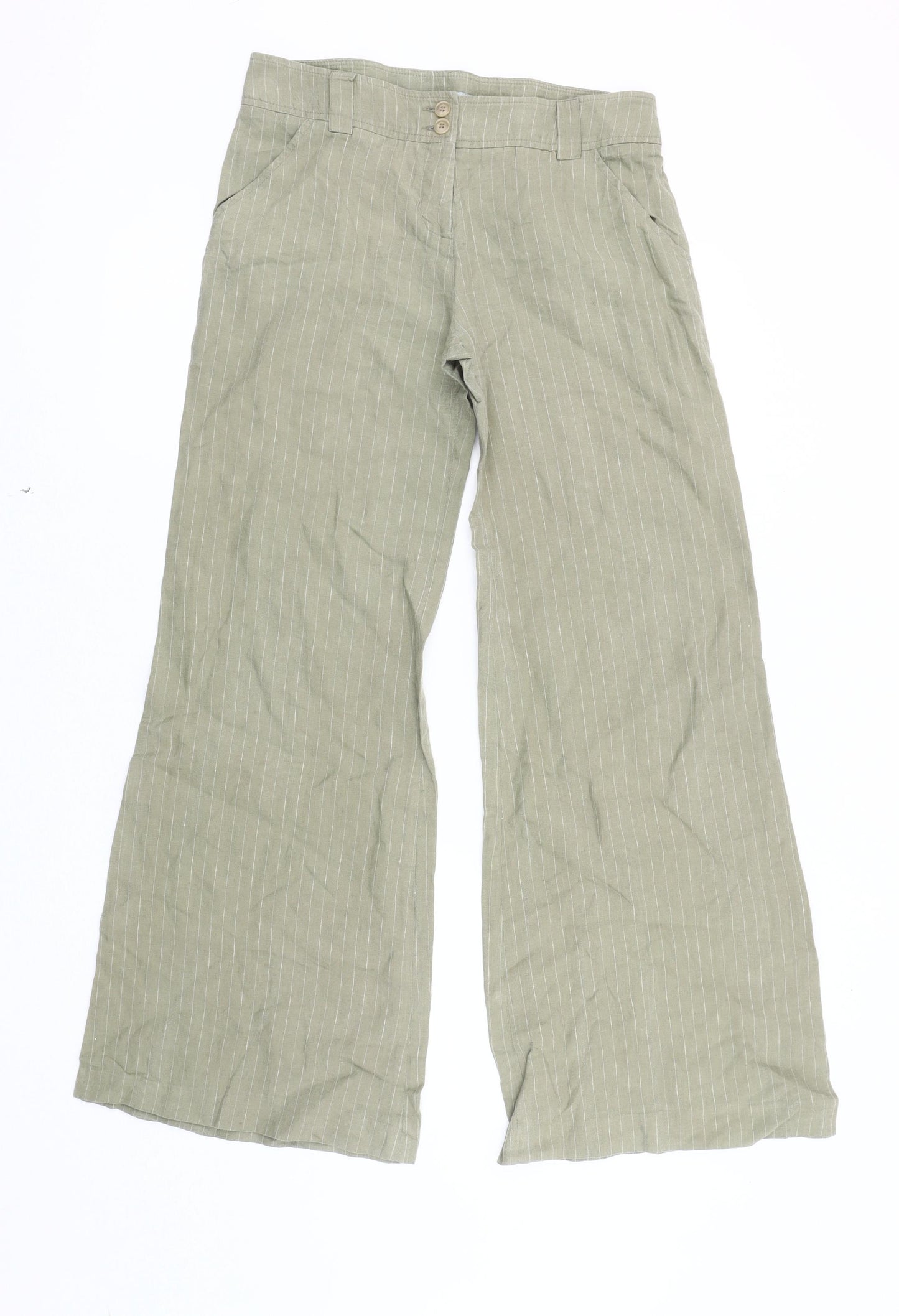 Jigsaw Women's Green Linen Wide-Leg Trousers Size 10