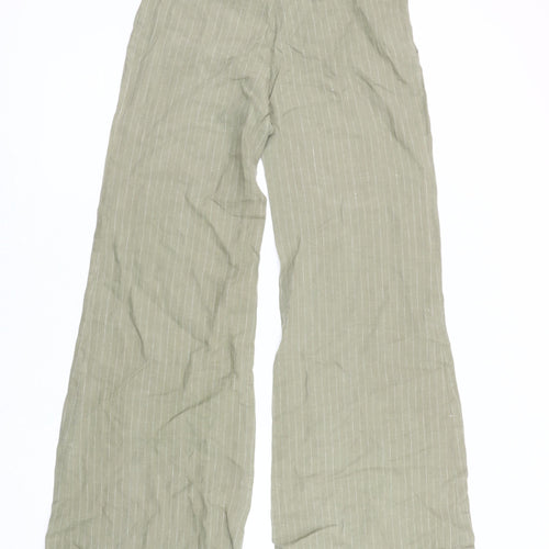 Jigsaw Women's Green Linen Wide-Leg Trousers Size 10