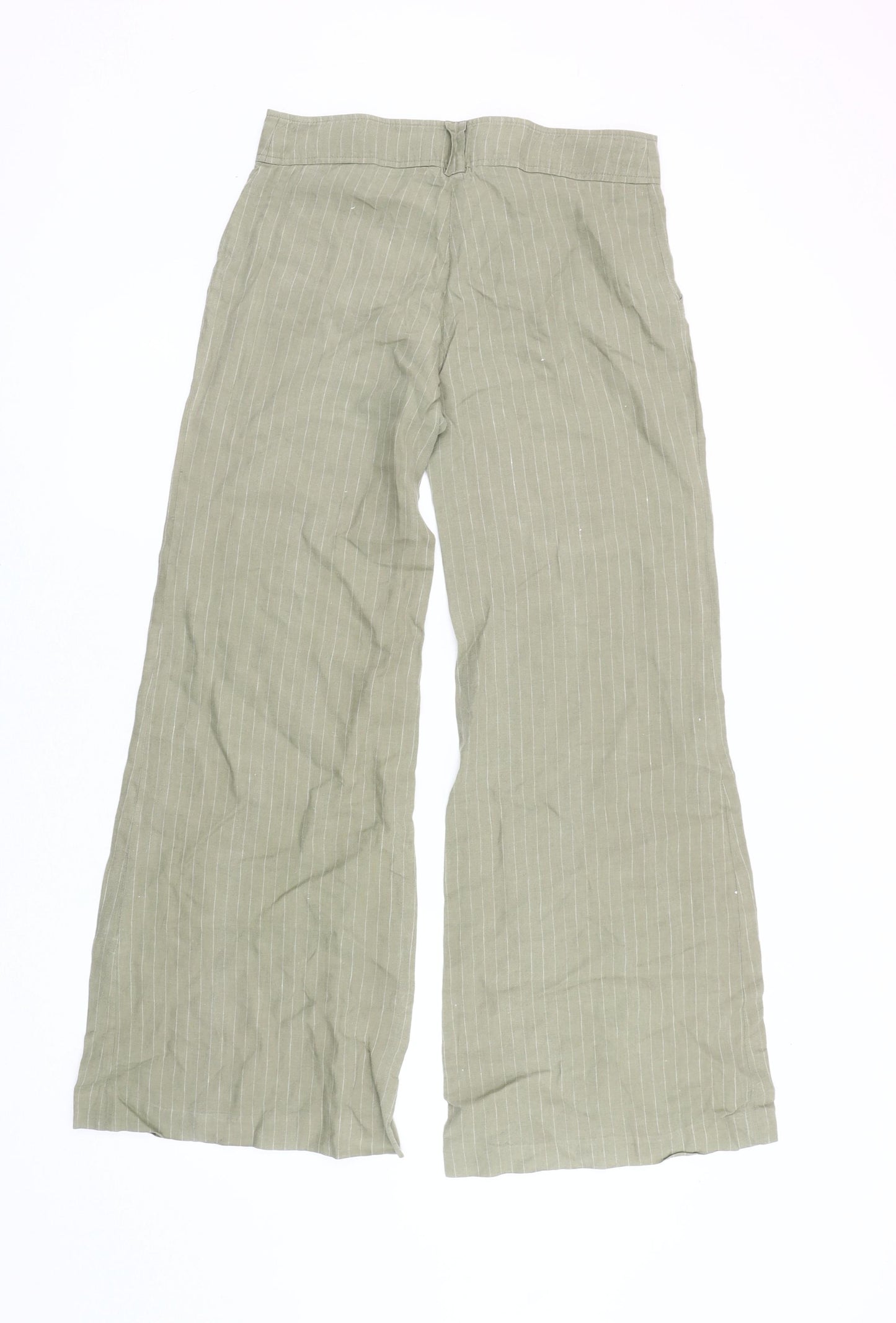 Jigsaw Women's Green Linen Wide-Leg Trousers Size 10