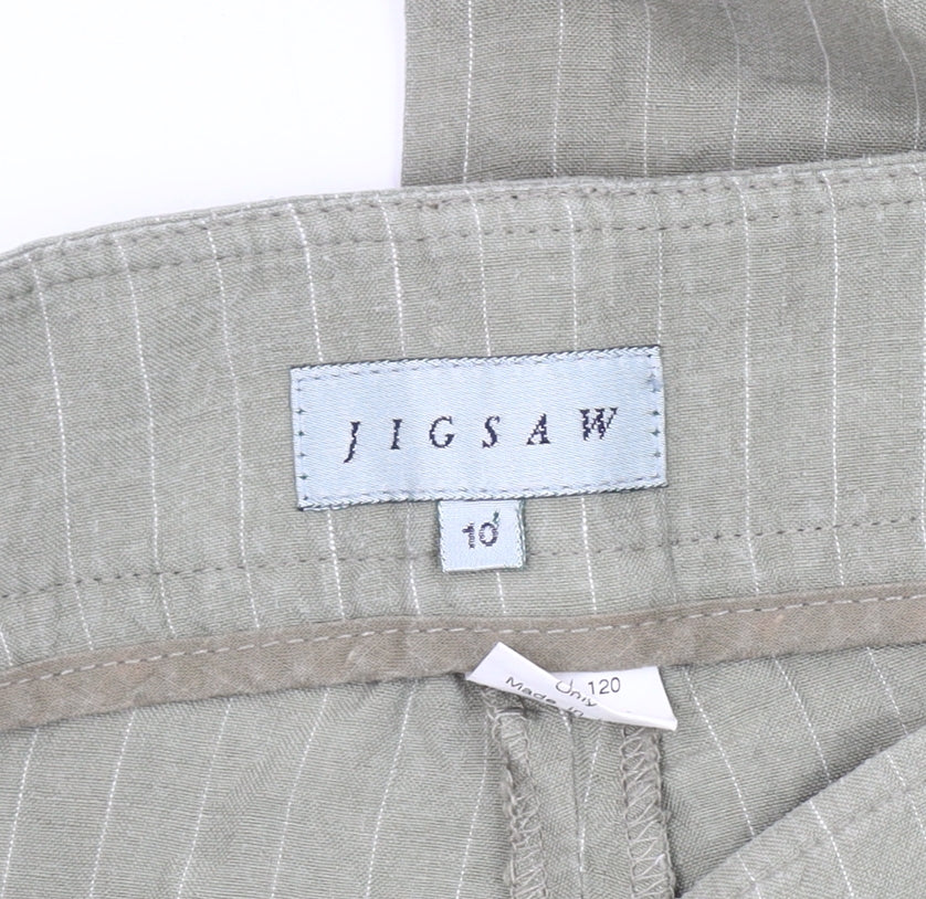Jigsaw Women's Green Linen Wide-Leg Trousers Size 10