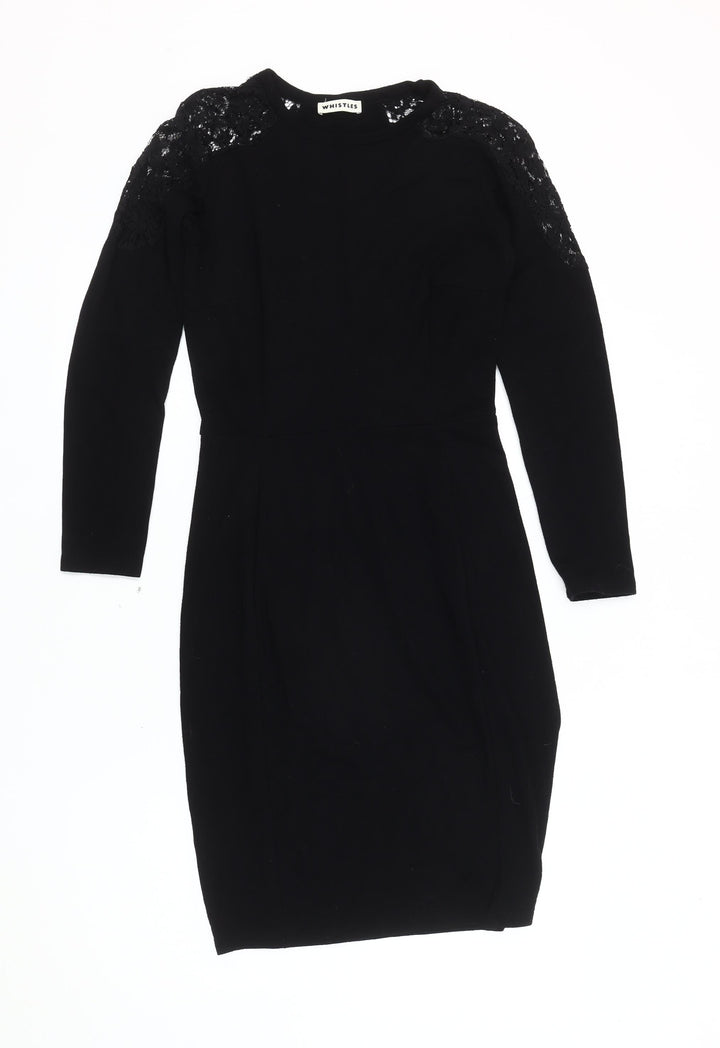 Whistles Women's Black Dress Size 10 with Lace Accents