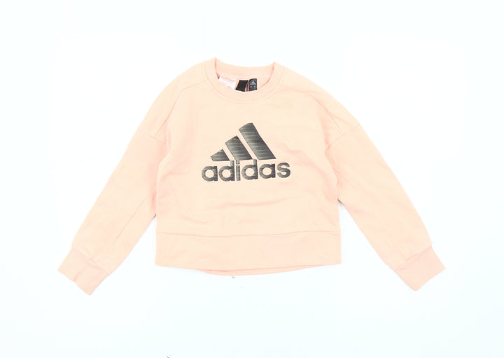 Adidas Girls Pink Pullover Sweatshirt 2-3 Years Logo Crew Neck