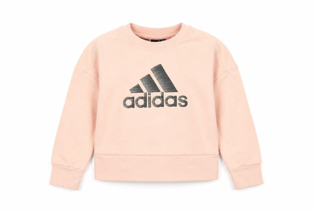 Front view of Adidas girls’ pink pullover sweatshirt 2-3 years logo crew neck