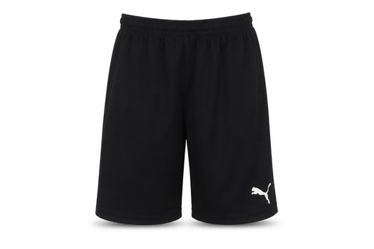 Front view of Puma boys’ black athletic shorts -, size S, lightweight for summer