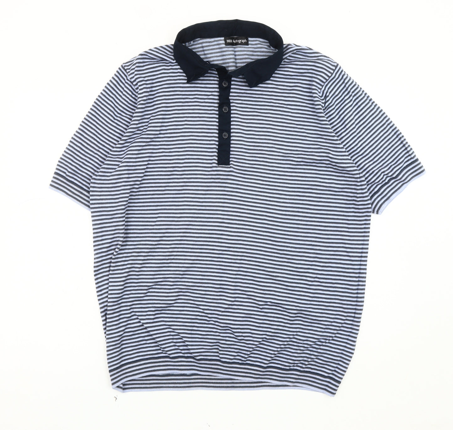 Marks and Spencer Men's Blue Striped Polo XL