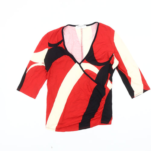 Just Elegance Women's Geometric V-Neck Top, Size 12, Red/Black