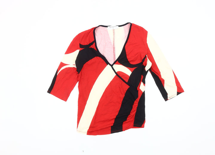 Just Elegance Women's Geometric V-Neck Top, Size 12, Red/Black