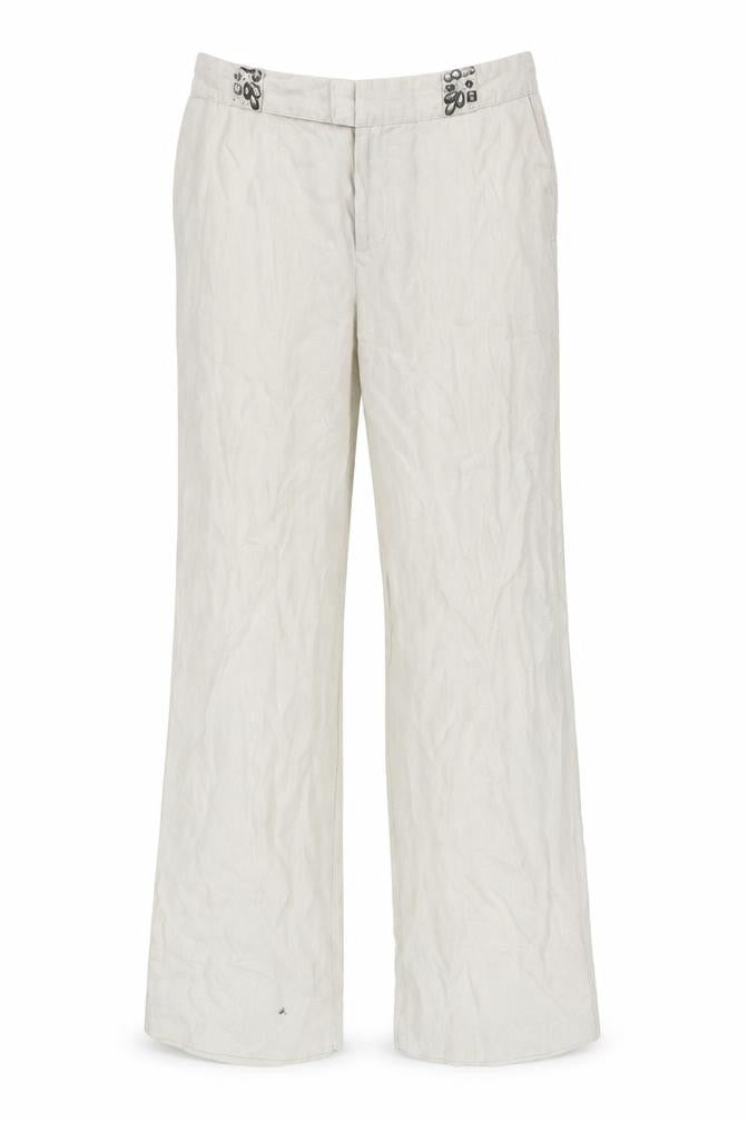 Front view of Fransa Women's Beige Straight Trousers L