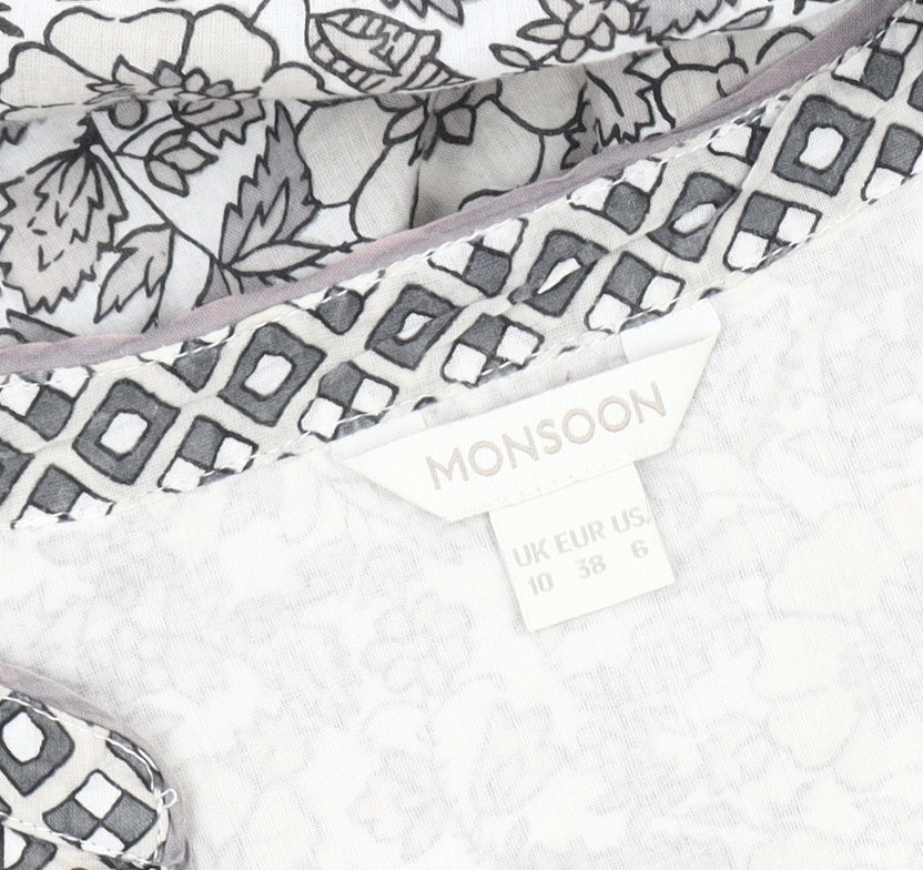 Monsoon Women’s Grey Floral Tunic Top Size 10