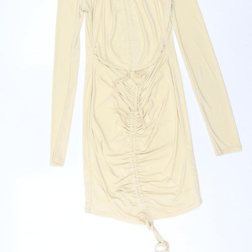 Missguided Women's Beige Long Sleeve Bodycon Dress Size 8