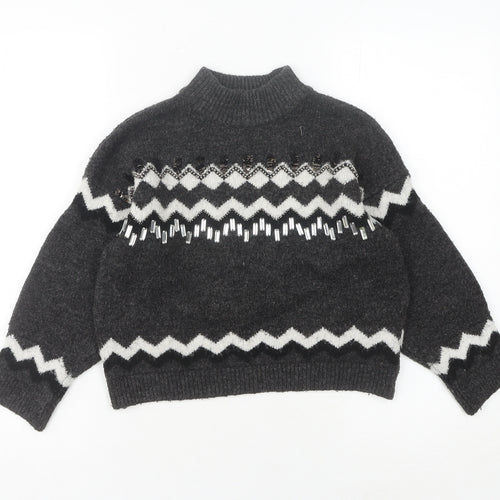 Marks and Spencer Girls Black High Neck Pullover Jumper, 9-10 Years