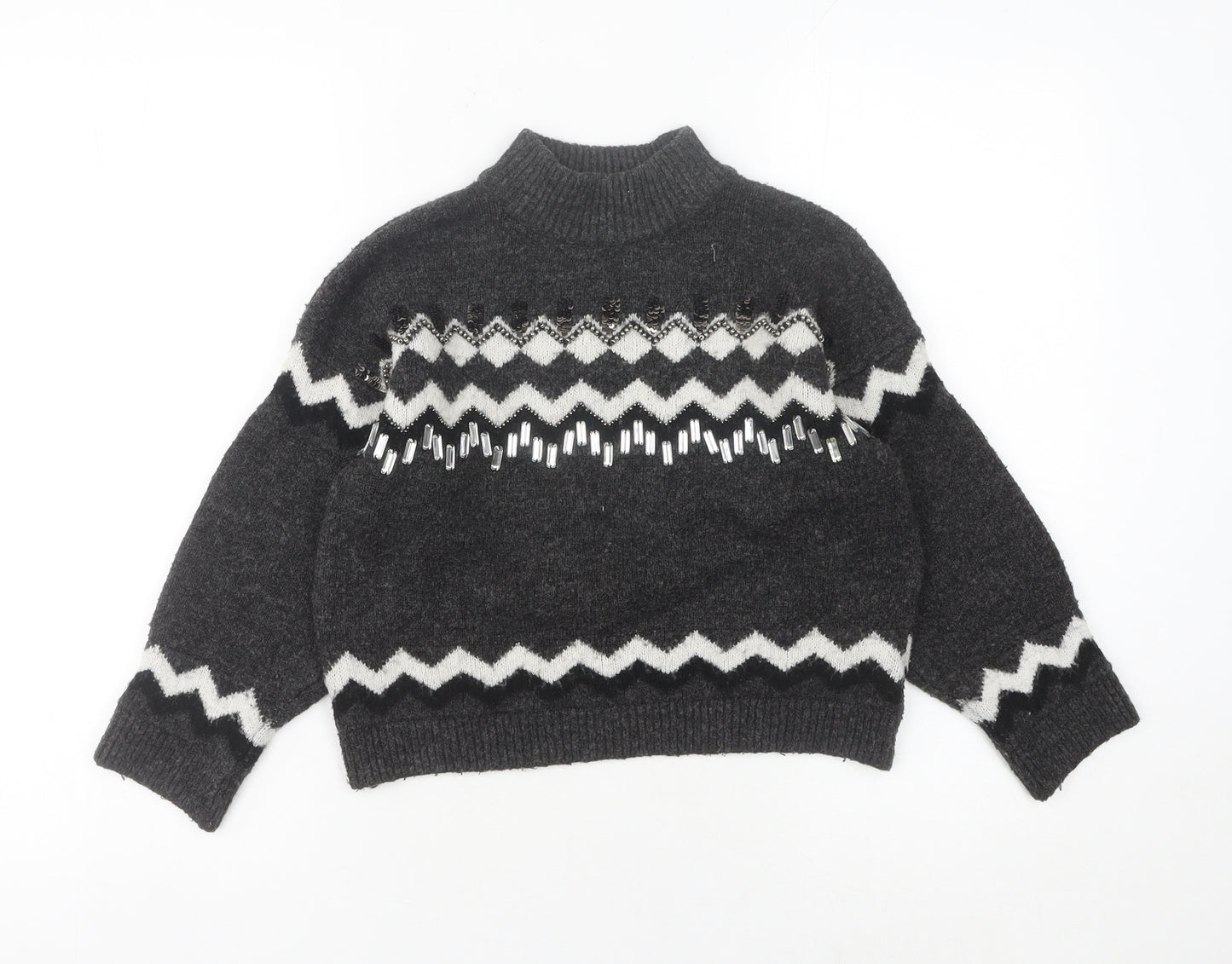 Marks and Spencer Girls Black High Neck Pullover Jumper, 9-10 Years