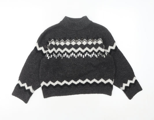 Marks and Spencer Girls Black High Neck Pullover Jumper, 9-10 Years