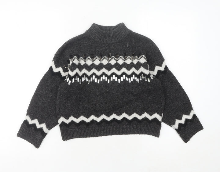 Marks and Spencer Girls Black High Neck Pullover Jumper, 9-10 Years