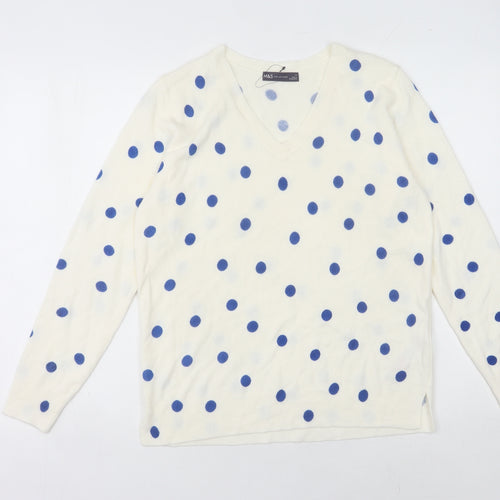 Marks and Spencer Women's White Polka Dot Jumper Size 14