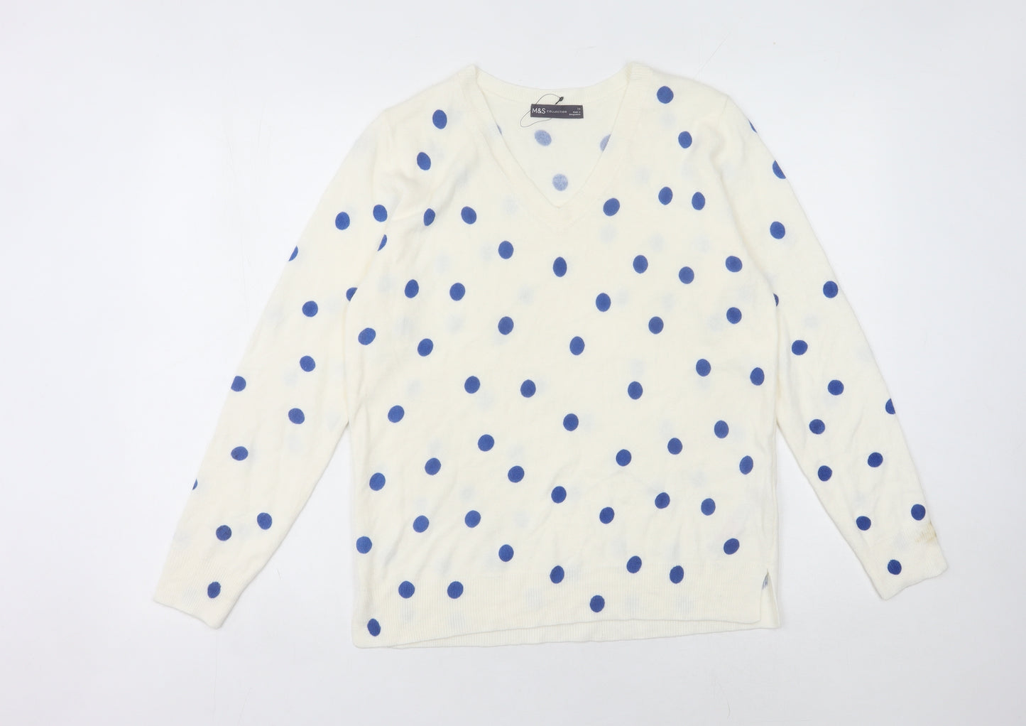 Marks and Spencer Women's White Polka Dot Jumper Size 14