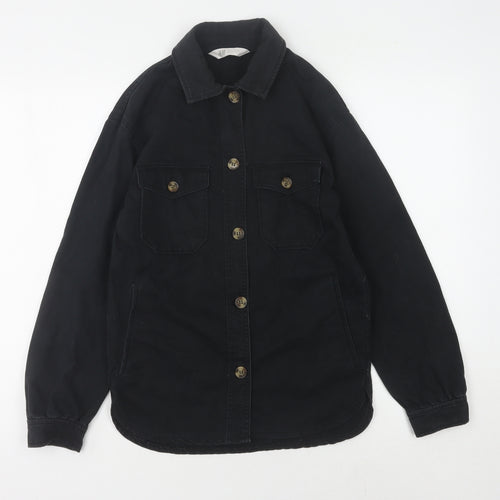 H&M Girls Black Button-Up Long Sleeve Shirt Size 10
