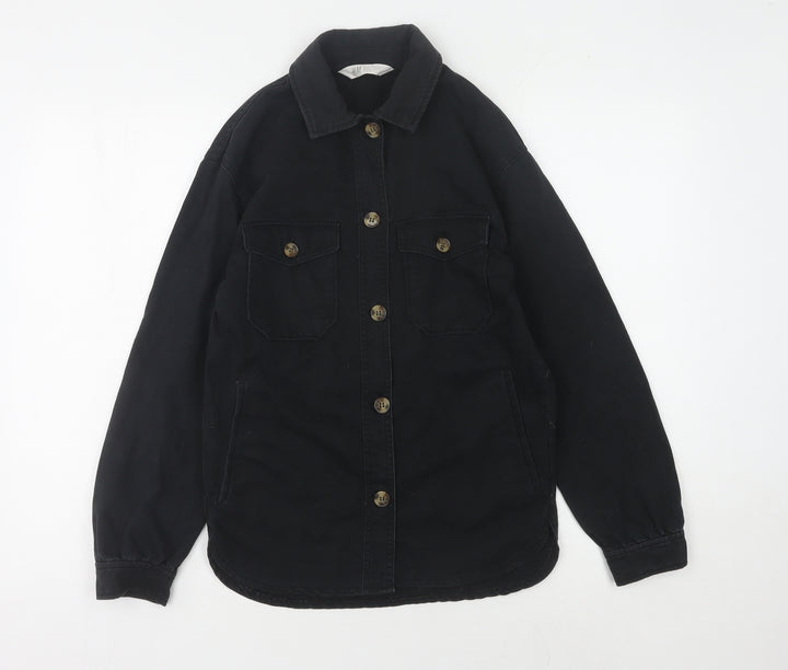 H&M Girls Black Button-Up Long Sleeve Shirt Size 10