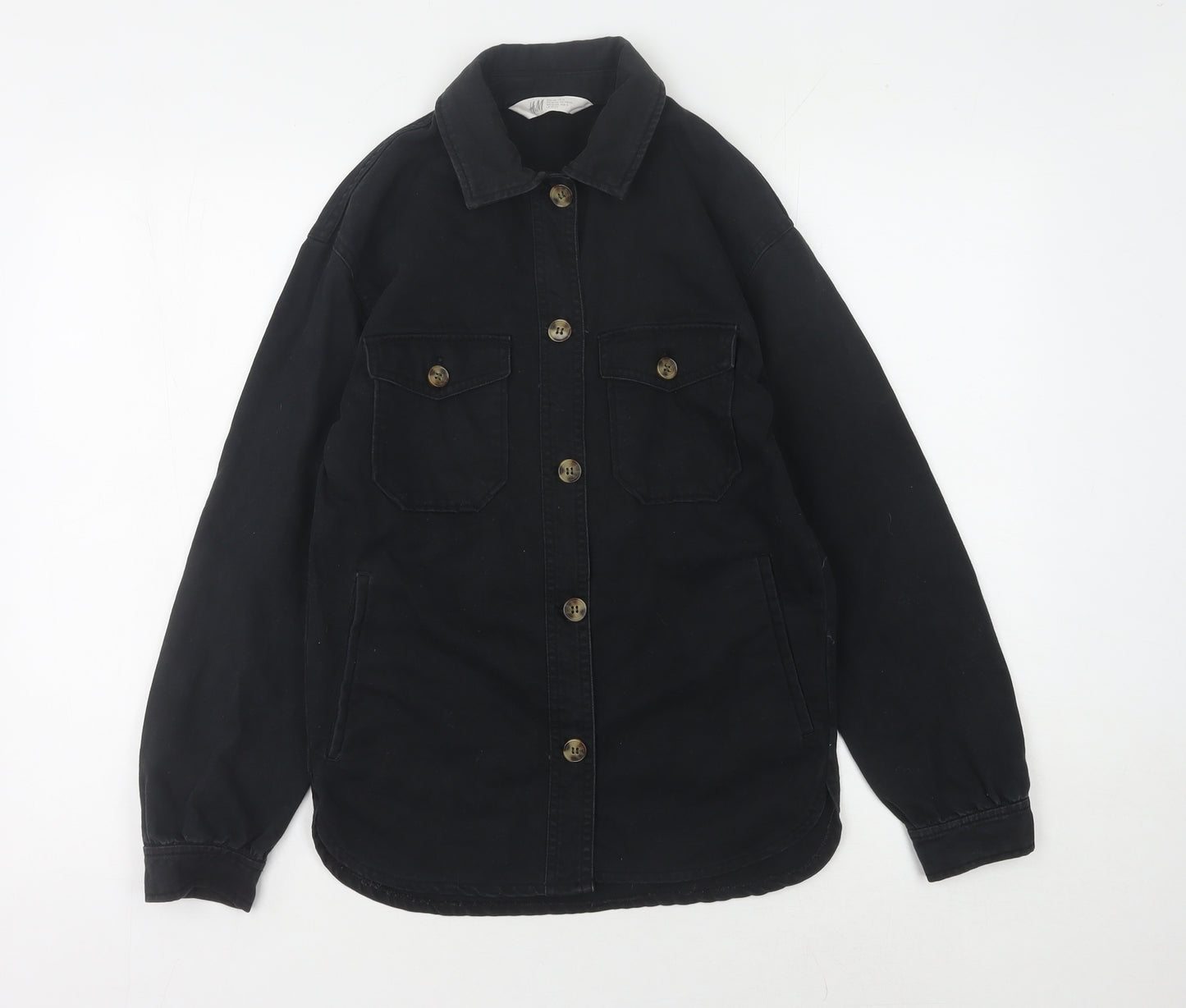 H&M Girls Black Button-Up Long Sleeve Shirt Size 10