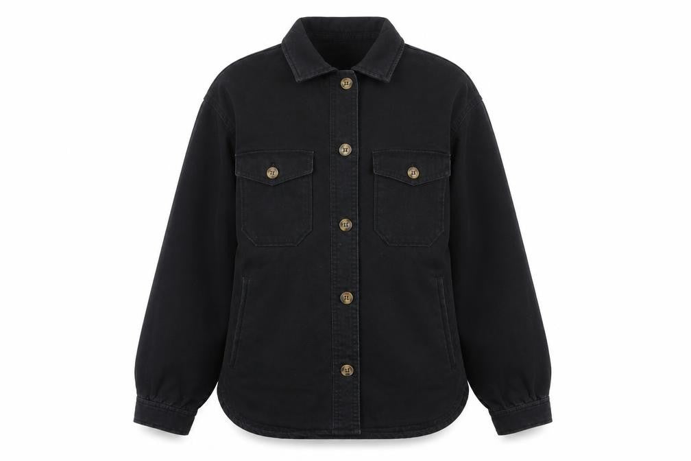 Front view of H&M girls’ black button-up long sleeve shirt, size 10