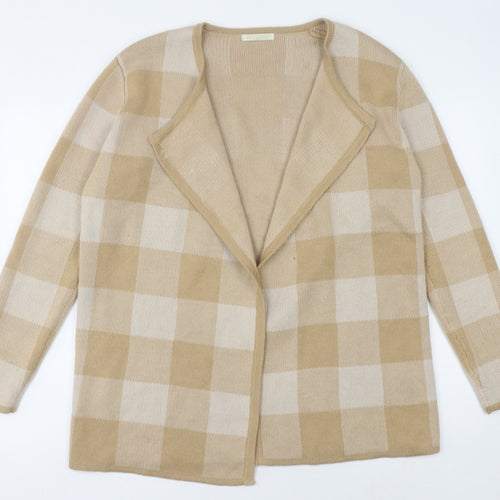 Rowlands of Bath Women's Beige Check Open Front Cardigan M