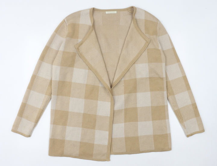 Rowlands of Bath Women's Beige Check Open Front Cardigan M