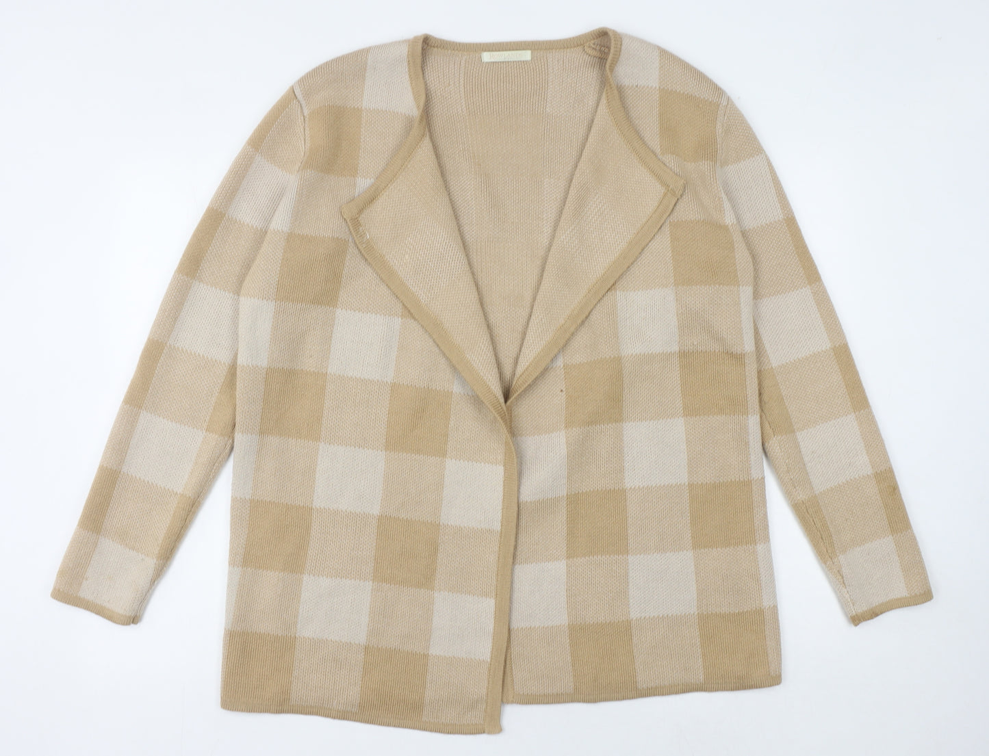 Rowlands of Bath Women's Beige Check Open Front Cardigan M