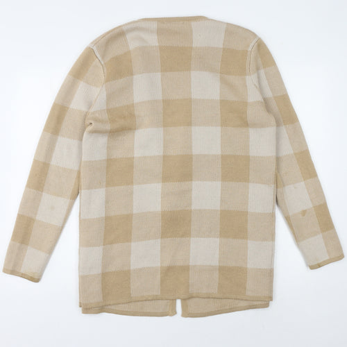 Rowlands of Bath Women's Beige Check Open Front Cardigan M