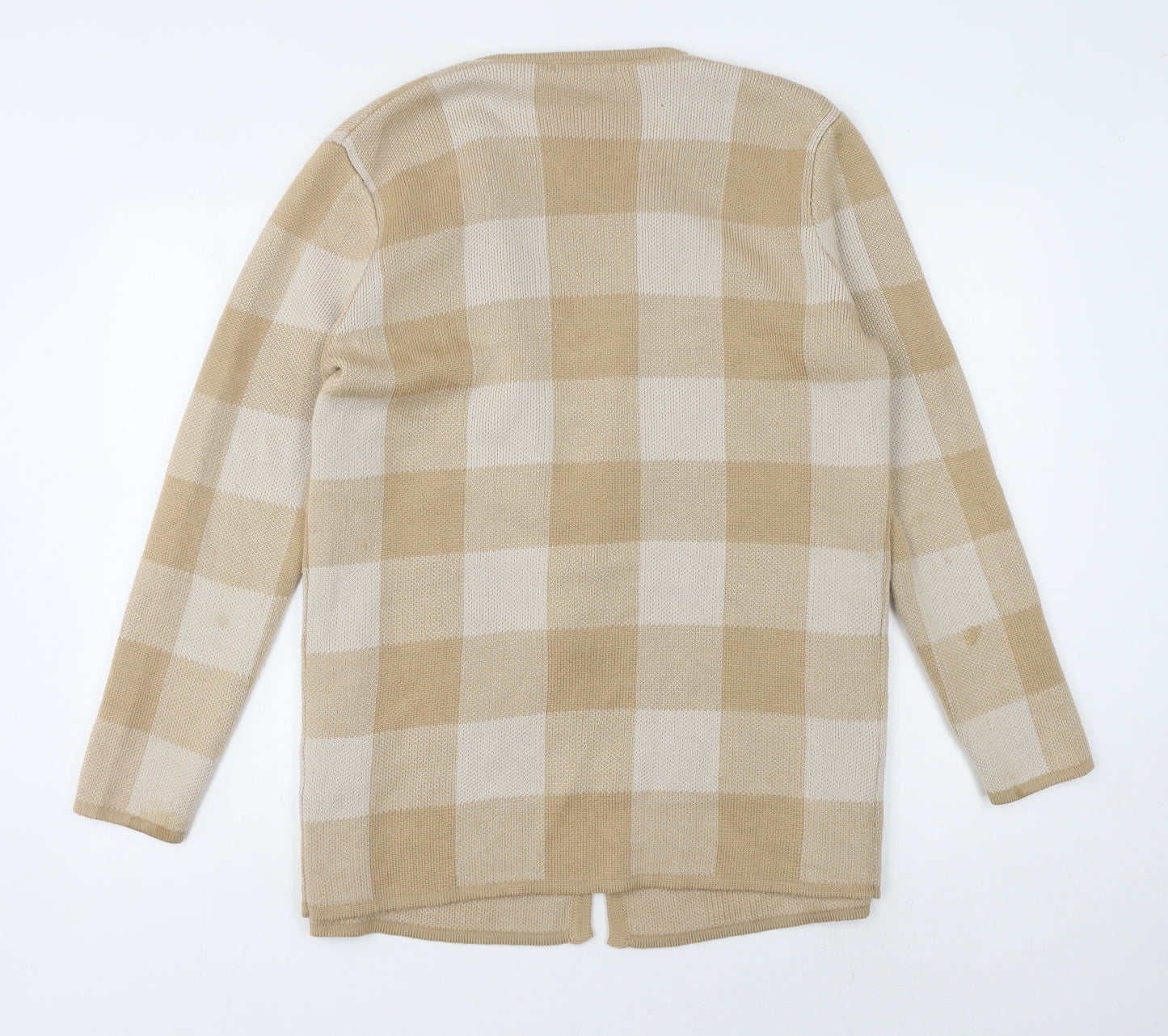 Rowlands of Bath Women's Beige Check Open Front Cardigan M