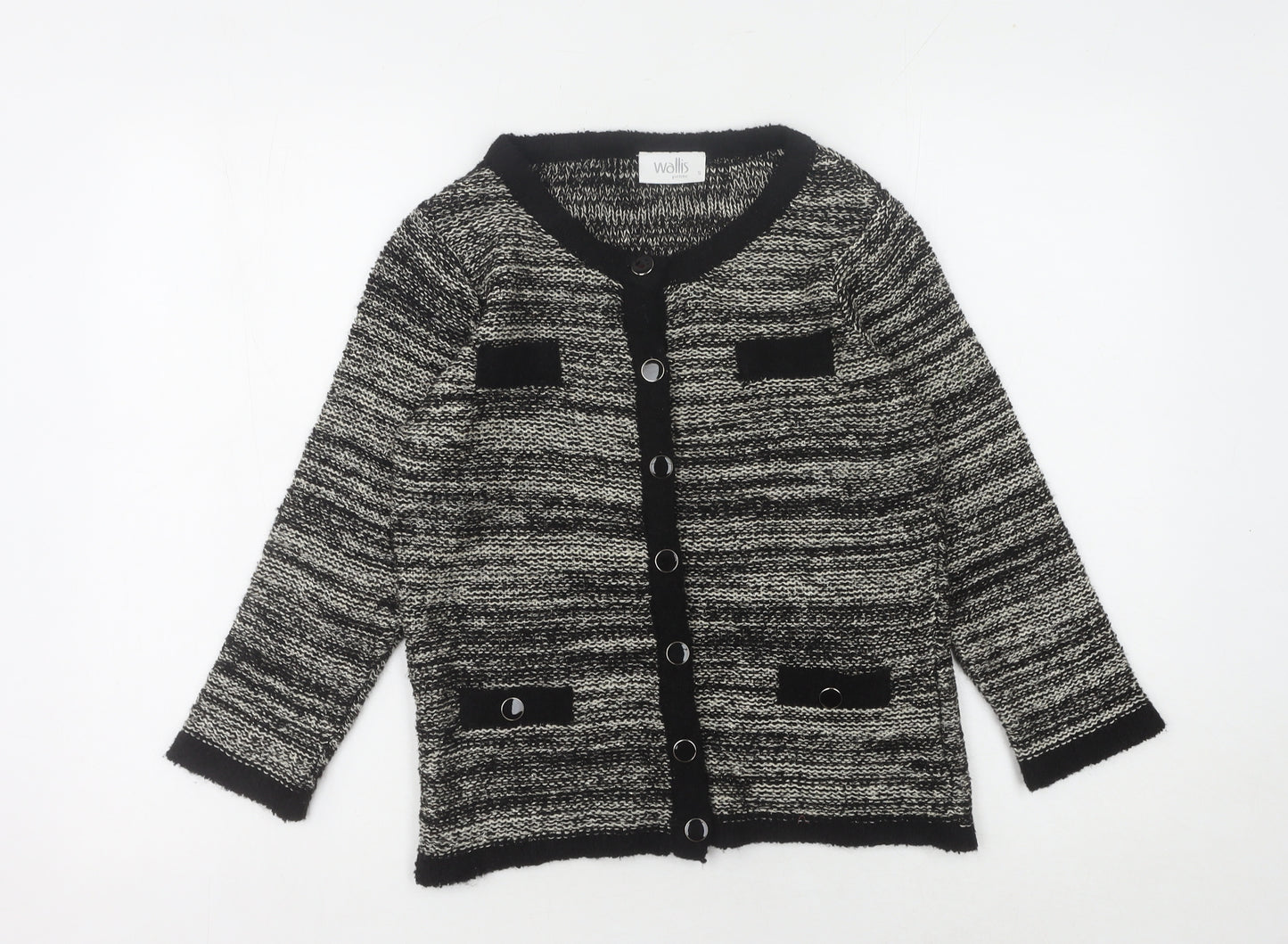 Wallis Women's Black Cardigan, Small Petite, Button Accent