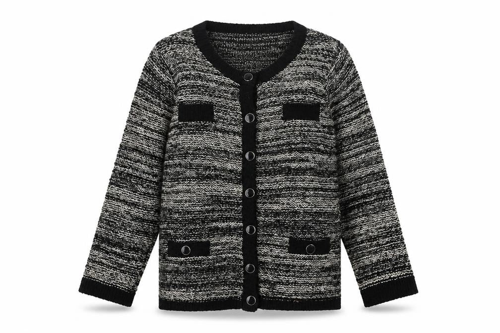Front view of Wallis Women's Black Cardigan, Small Petite, Button Accent